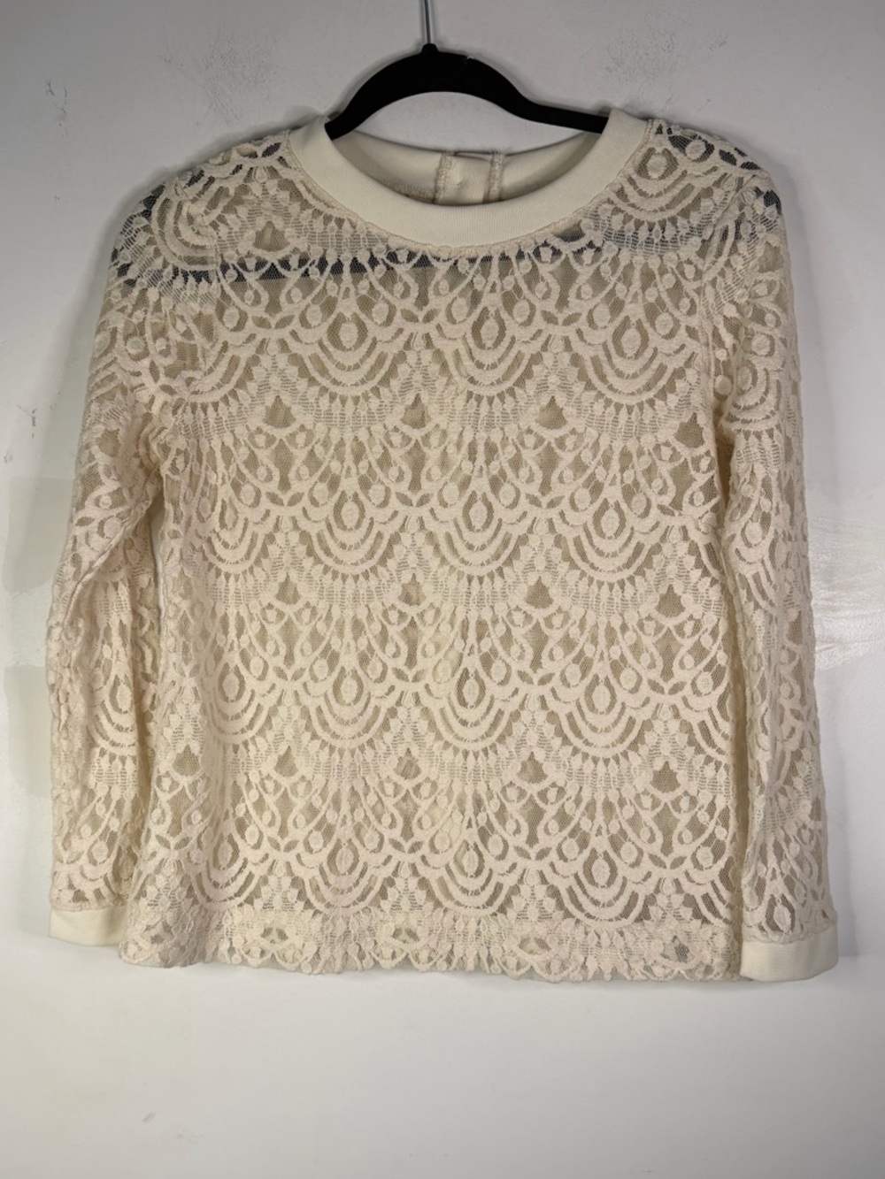 Banana Republic Cream Lace Long-Sleeve Top with buttons on the back.